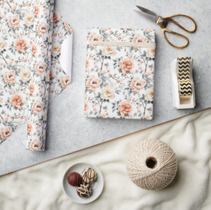 Serene Peach Watercolor Floral Wrapping Paper