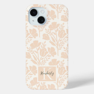 Serene Peachy Pink Florals Monogrammed iPhone 15 Case