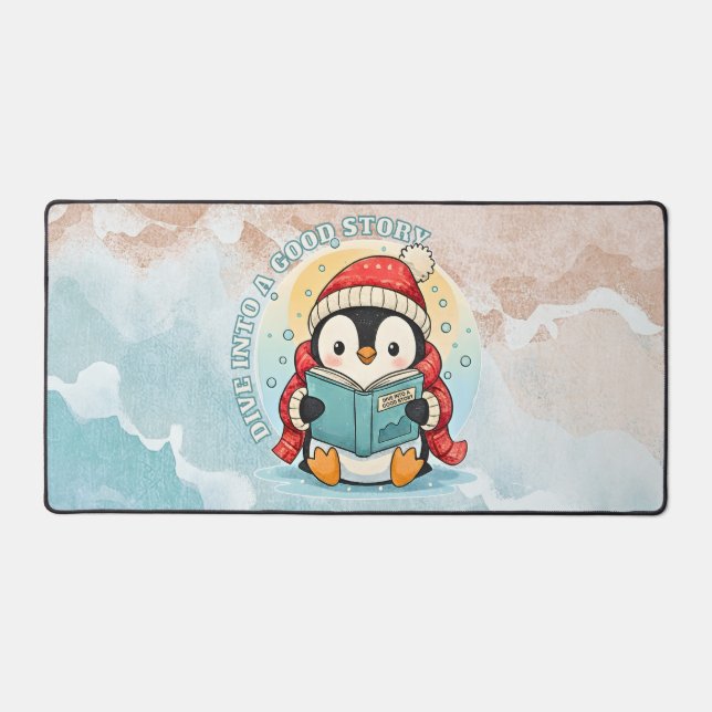 Serene Penguin Reader Large Desk Mat for Writers  (Front)