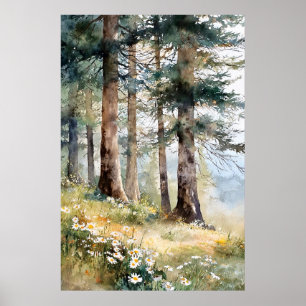 Serene Pine Forest Watercolor Art Print