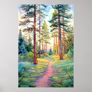 Serene Pine Forest Watercolor Art Print