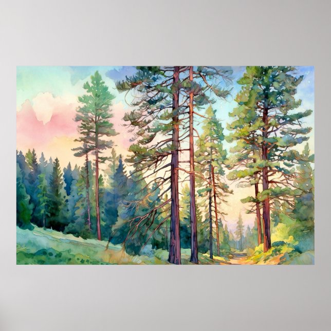 Serene Pine Forest Watercolor Art Print  (Front)