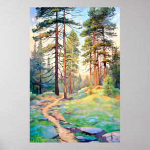Serene Pine Forest Watercolor Art Print 