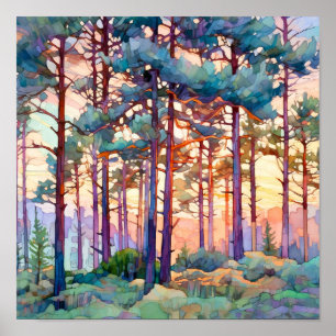 Serene Pine Forest Watercolor Print 
