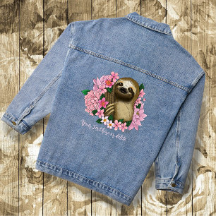 Serene Pink Lighthearted Sloth Floral Denim Jacket