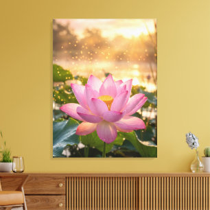 Serene Pink Lotus Flower Golden Hour Canvas Wall A Print