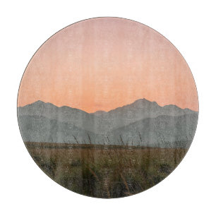Serene Pink Sunset Mountains Wild Grass Landscape Cutting Board
