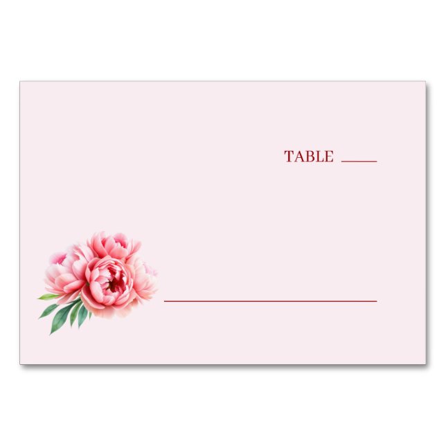 Serene Pink Watercolor Peony Table Number (Front)