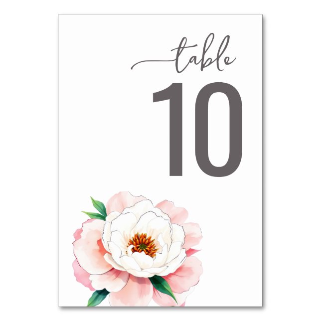 Serene Pink Watercolor Wedding Table Card (Front)