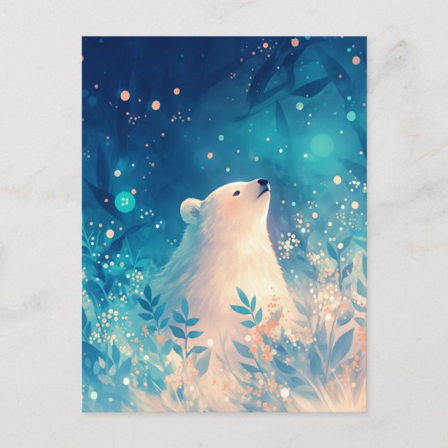 Serene Polar Bear in Ethereal Blue Garden Postcard (Front)