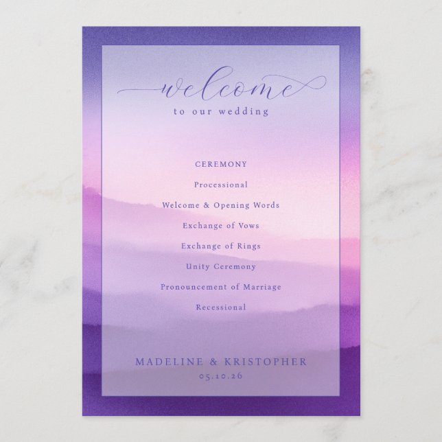 Serene Purple Wedding Ceremony Program Programme (Front)