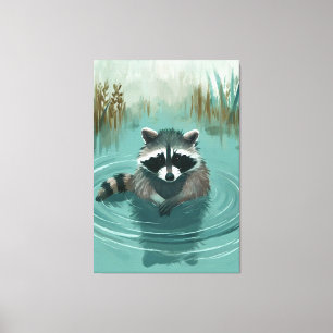 Serene Racoon in Tranquil Waters Canvas Print