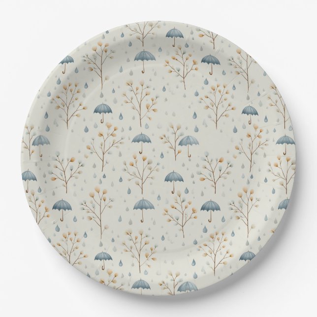 Serene Rain Garden Floral Pattern (10) Paper Plate (Front)