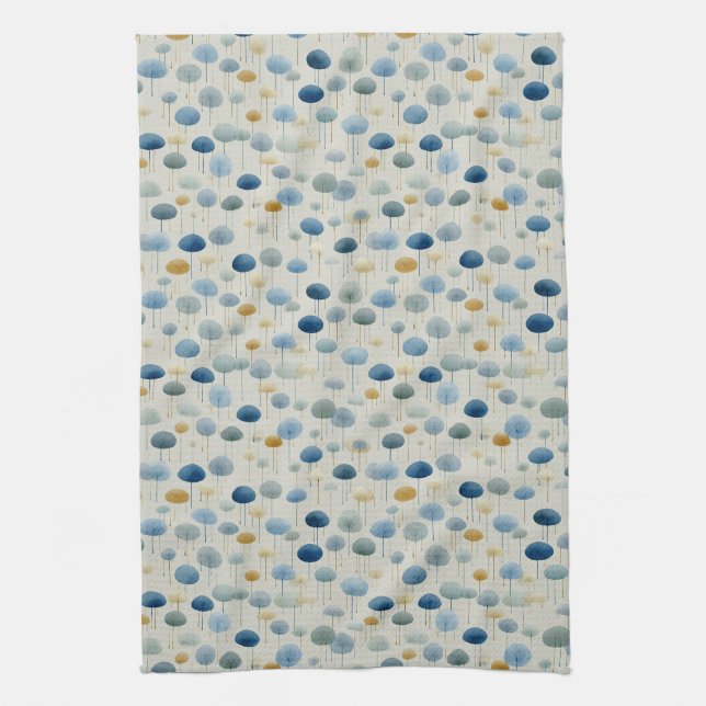 Serene Rain Garden Floral Pattern (2) Tea Towel (Vertical)