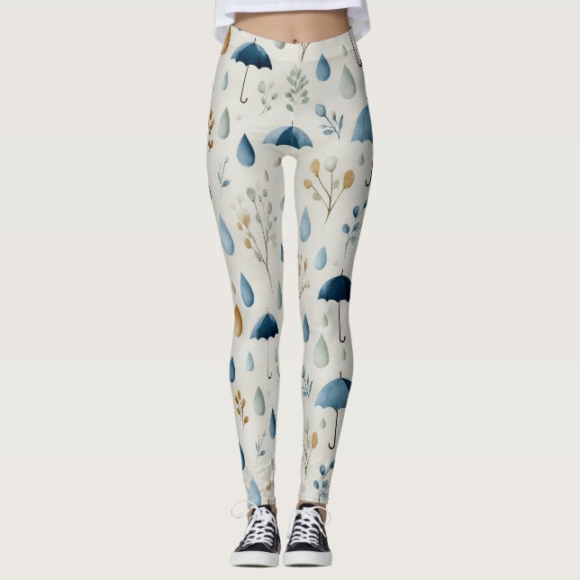 Serene Rain Garden Floral Pattern (3) Leggings (Front)