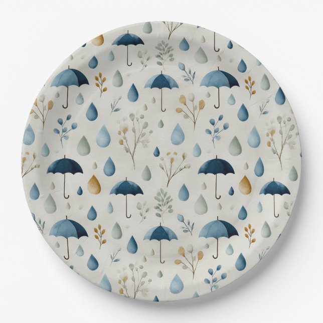 Serene Rain Garden Floral Pattern (3) Paper Plate (Front)