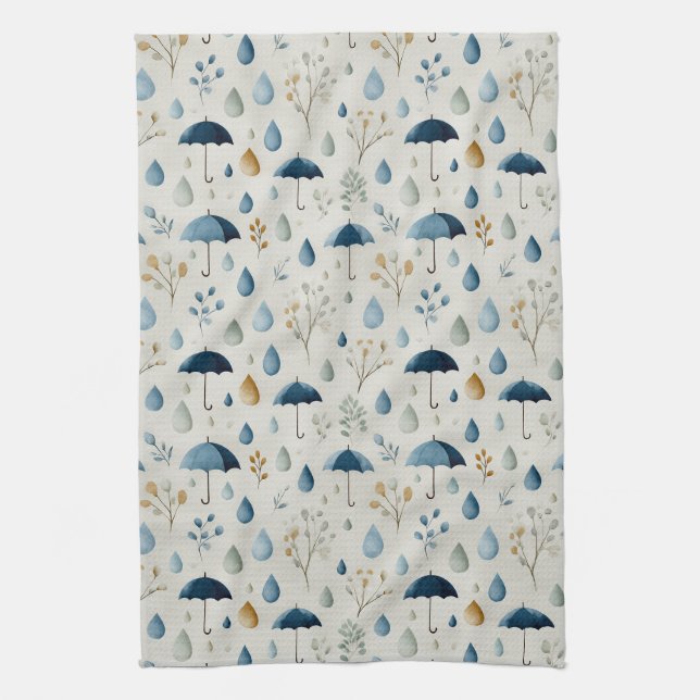 Serene Rain Garden Floral Pattern (3) Tea Towel (Vertical)