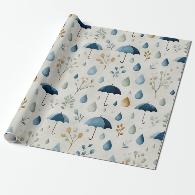 Serene Rain Garden Floral Pattern (3) Wrapping Paper (Unrolled)