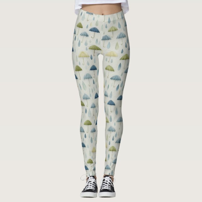 Serene Rain Garden Floral Pattern (4) Leggings (Front)