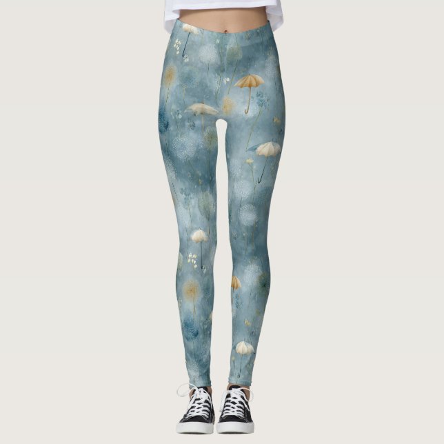 Serene Rain Garden Floral Pattern (6) Leggings (Front)