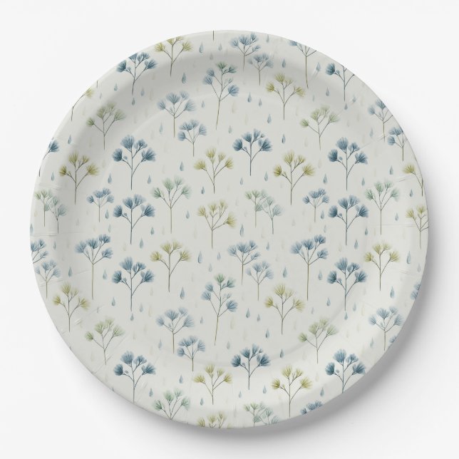 Serene Rain Garden Floral Pattern (9) Paper Plate (Front)