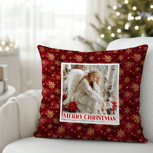 Serene Red and Gold Vintage Angel Holiday Gift  Cushion
