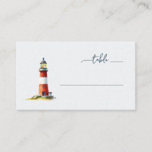 Serene Red and White Watercolor Lighthouse Place Card