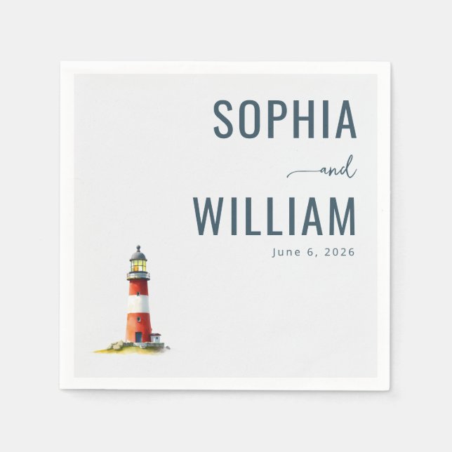 Serene Red Watercolor Lighthouse Napkin (Front)