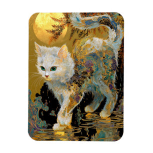 Serene Rinpa Cat Japanese Gold Zen Magnet