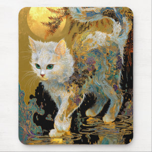 Serene Rinpa Cat Japanese Gold Zen Mouse Mat