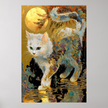 Serene Rinpa Cat | Japanese Gold Zen