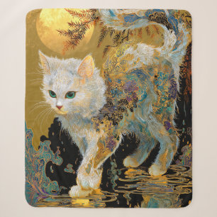 Serene Rinpa Cat Japanese Gold Zen Sherpa Blanket