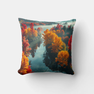 Serene River Shore Reflection Nature Art Cushion