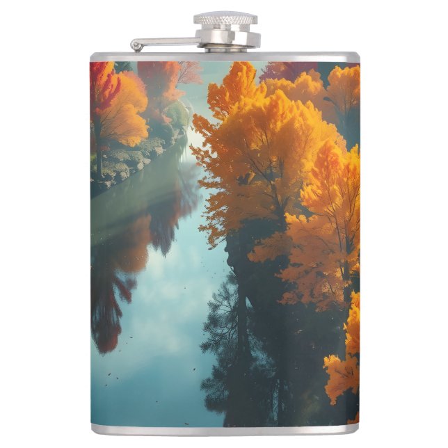 Serene River Shore Reflection Nature Art  Hip Flask (Front)