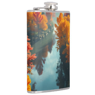 Serene River Shore Reflection Nature Art Hip Flask