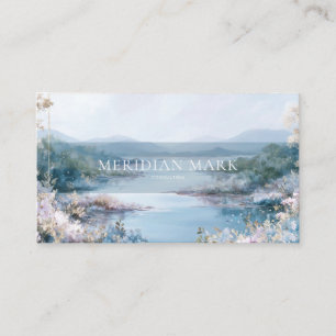 Serene River Valley Landscape Floral Gold Business Card