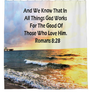 SERENE ROMANS 8:28 SCRIPTURE VERSE SHOWER CURTAIN