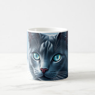 Serene Russian Blue Cat in a Tranquil Snowy Winter Coffee Mug