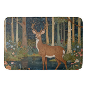 Serene rustic deer boho woodland forest greenery  bath mat