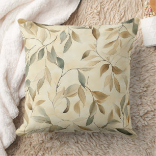 Serene Rustic Leaves and Twigs in Natural Tones Cushion