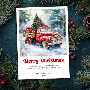 Serene Rustic Red Truck Winter Scene Greeting Card