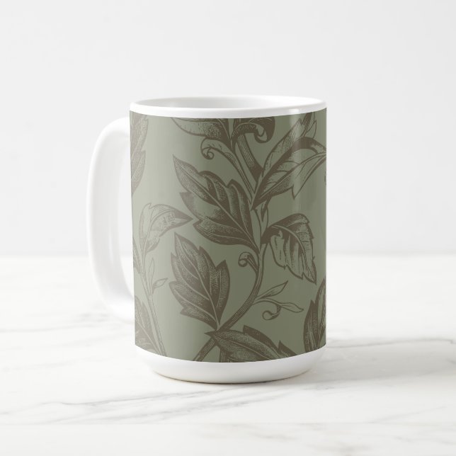Serene Sage Green | Bold Botanical Statement Leafy Coffee Mug (Front Left)