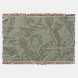 Serene Sage Green Bold Botanical Statement Leafy Throw Blanket