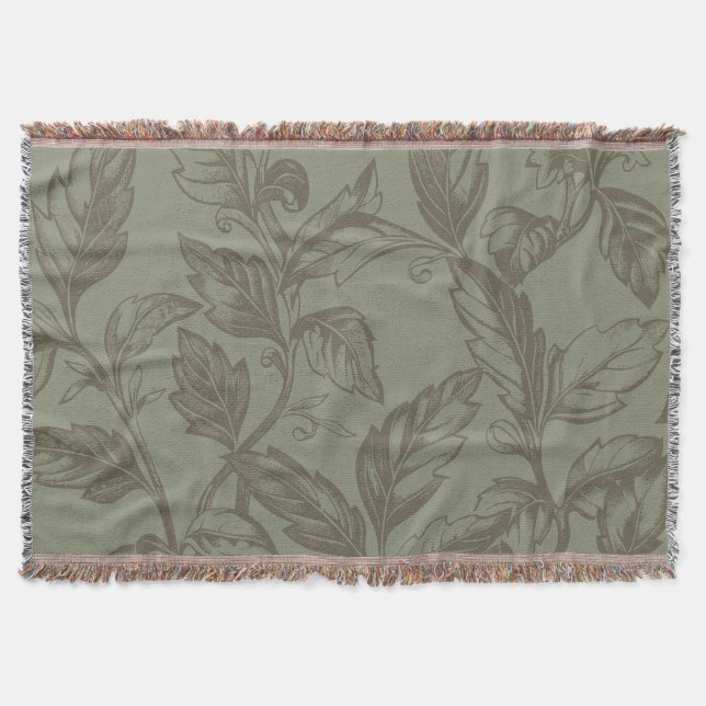 Serene Sage Green | Bold Botanical Statement Leafy Throw Blanket (Front)