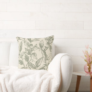 Serene Sage Green   Rustic Vine Charm Cottagecore  Cushion