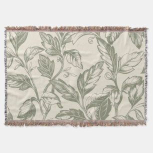 Serene Sage Green Rustic Vine Charm Cottagecore Throw Blanket