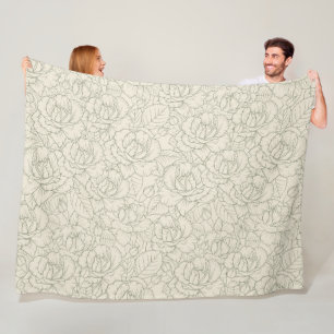 Serene Sage Green   Vintage Blossom Roses Fleece Blanket