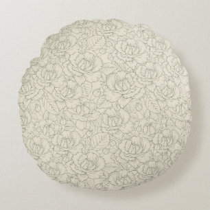 Serene Sage Green Vintage Blossom Roses Round Cushion