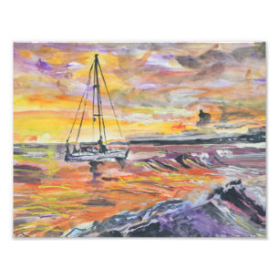 Serene Sailboat at Sunset Coastal Waters Photo Print