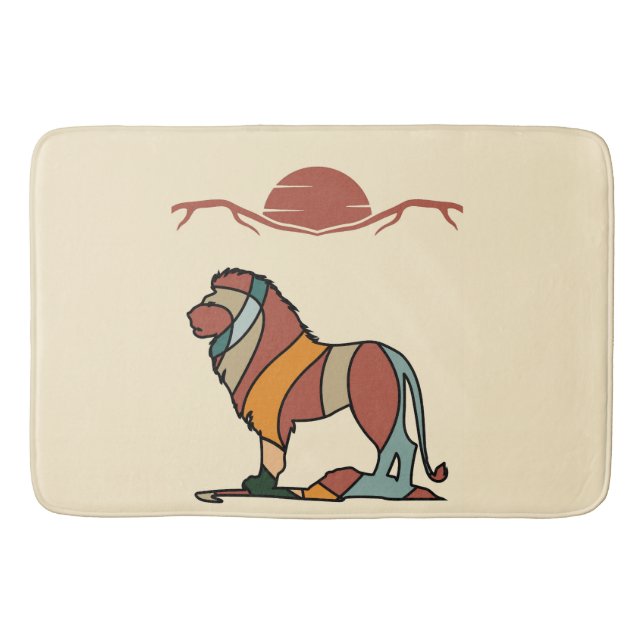 Serene Savanna Kind Lion Abstract Modern Earthy  Bath Mat (Front)